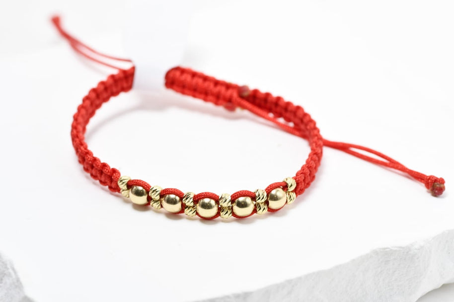 Red String Bracelet with 14K Gold Beads – Adjustable Lucky Bracelet