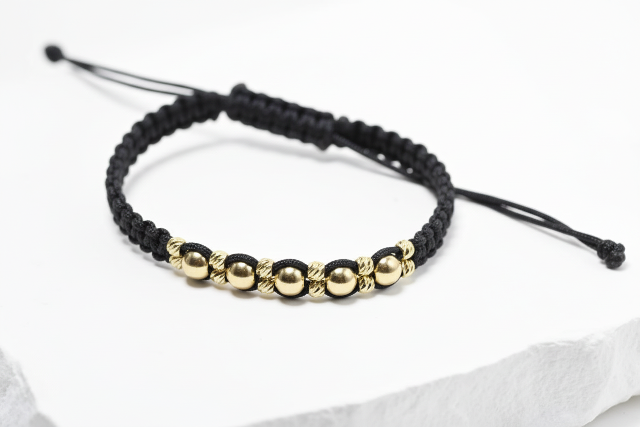 Red String Bracelet with 14K Gold Beads – Adjustable Lucky Bracelet