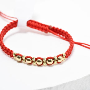 Red String Bracelet with 14K Gold Beads – Adjustable Lucky Bracelet