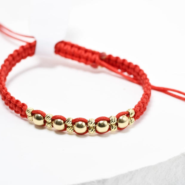 Red String Bracelet with 14K Gold Beads – Adjustable Lucky Bracelet