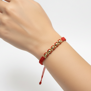 Red String Bracelet with 14K Gold Beads – Adjustable Lucky Bracelet