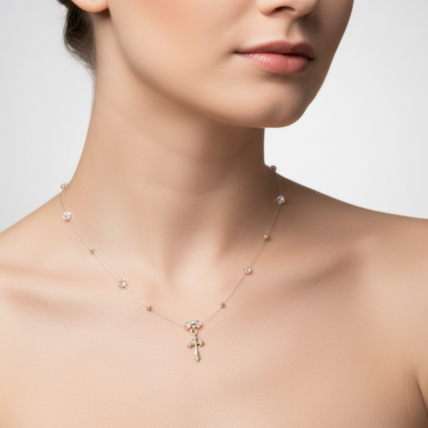 14K Gold Cross Illusion Necklace