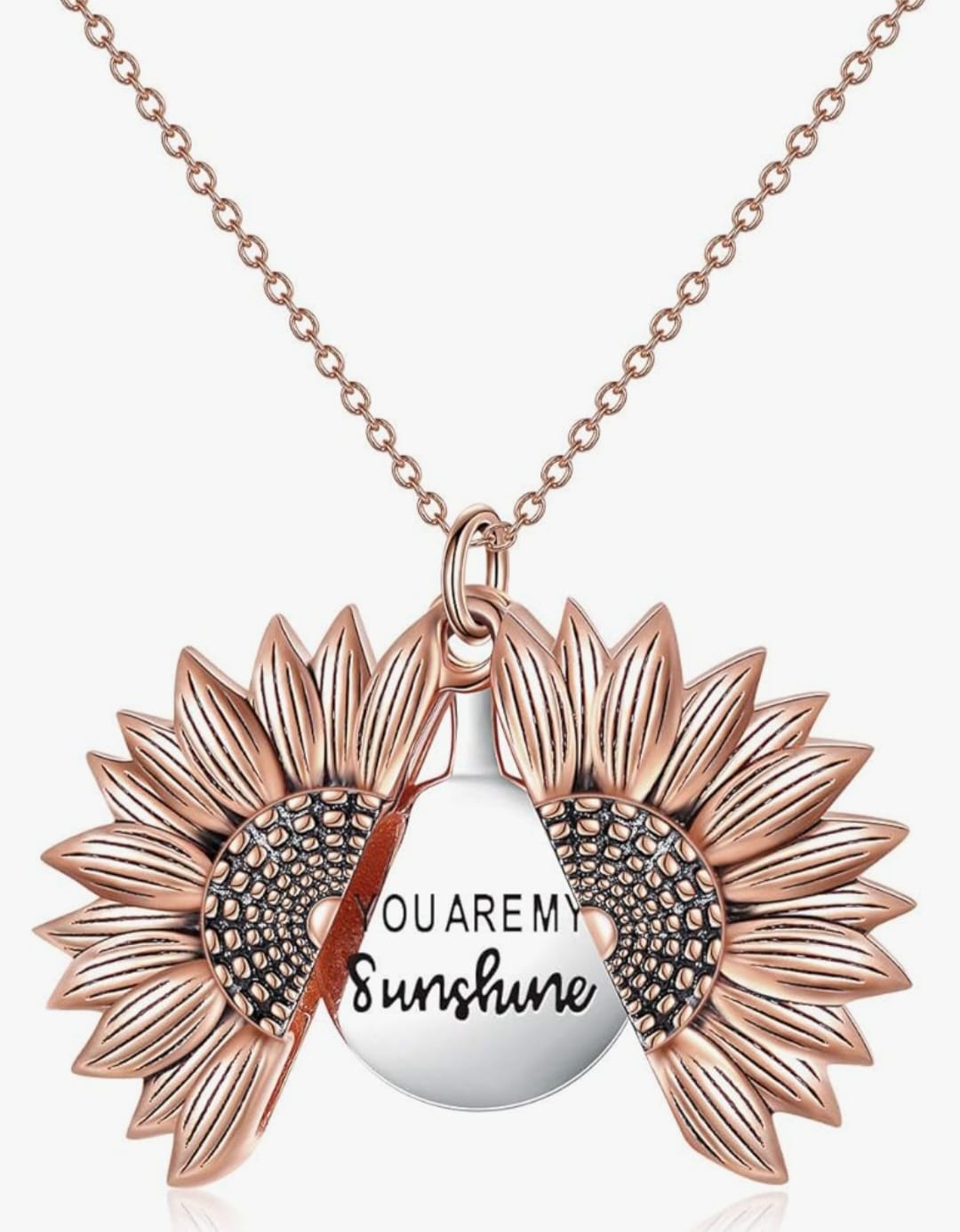 Sunflower Necklace for Women You are My Sunshine Engraved Locket 925 Sterling Silver Necklace