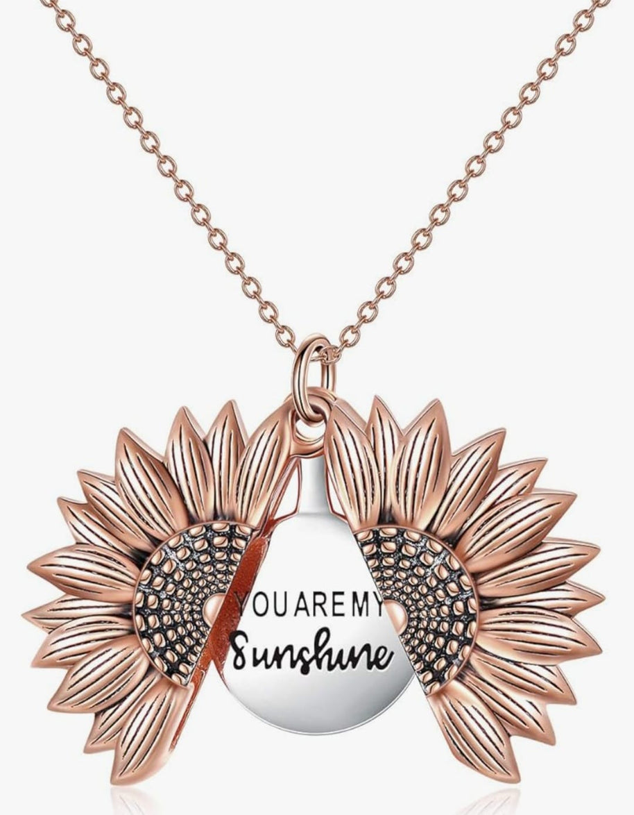Sunflower Necklace for Women You are My Sunshine Engraved Locket 925 Sterling Silver Necklace