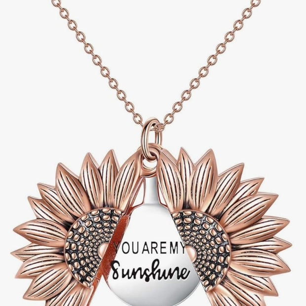Sunflower Necklace for Women You are My Sunshine Engraved Locket 925 Sterling Silver Necklace
