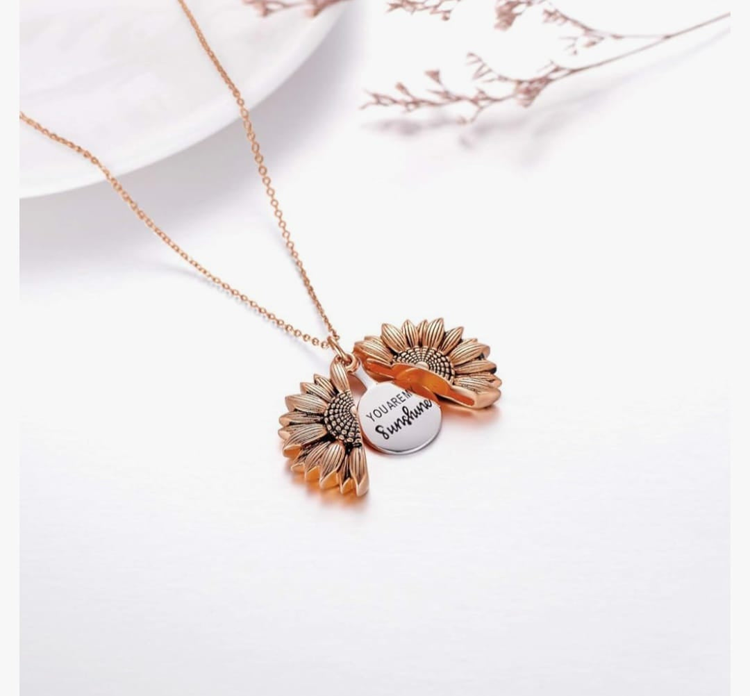 Sunflower Necklace for Women You are My Sunshine Engraved Locket 925 Sterling Silver Necklace
