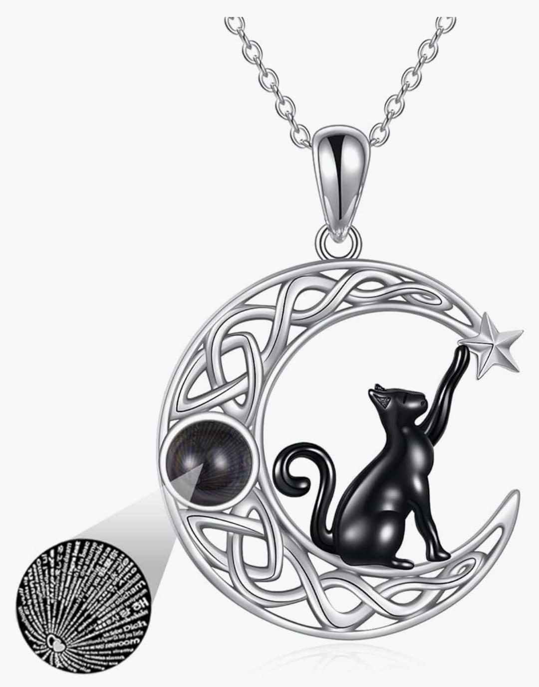 Sterling Silver Black Cat Necklace with Moon Pendant Jewellery Birthday Gifts for Women Teen Girls
