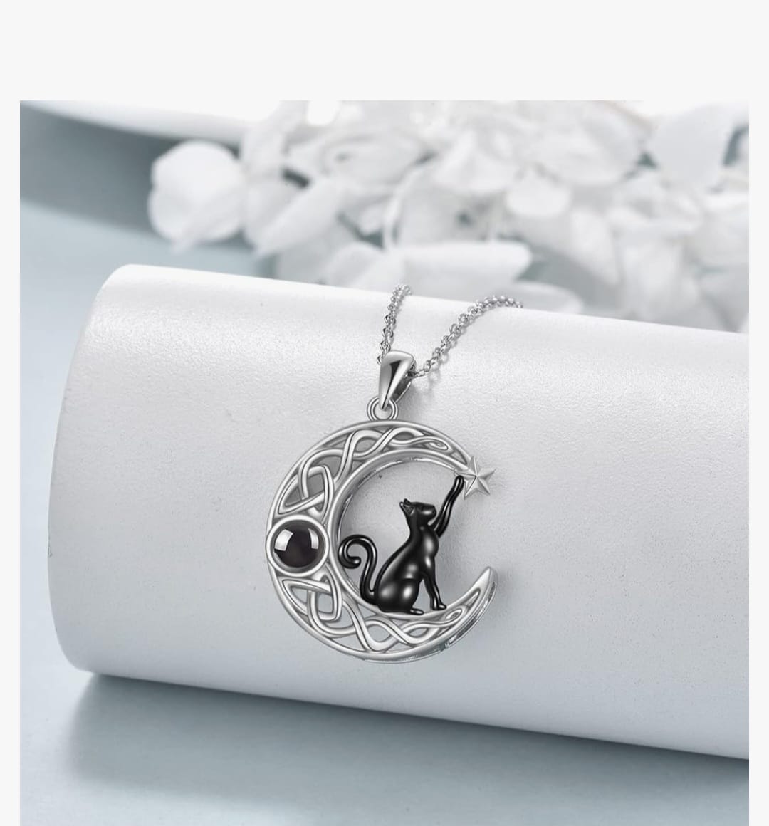 Sterling Silver Black Cat Necklace with Moon Pendant Jewellery Birthday Gifts for Women Teen Girls