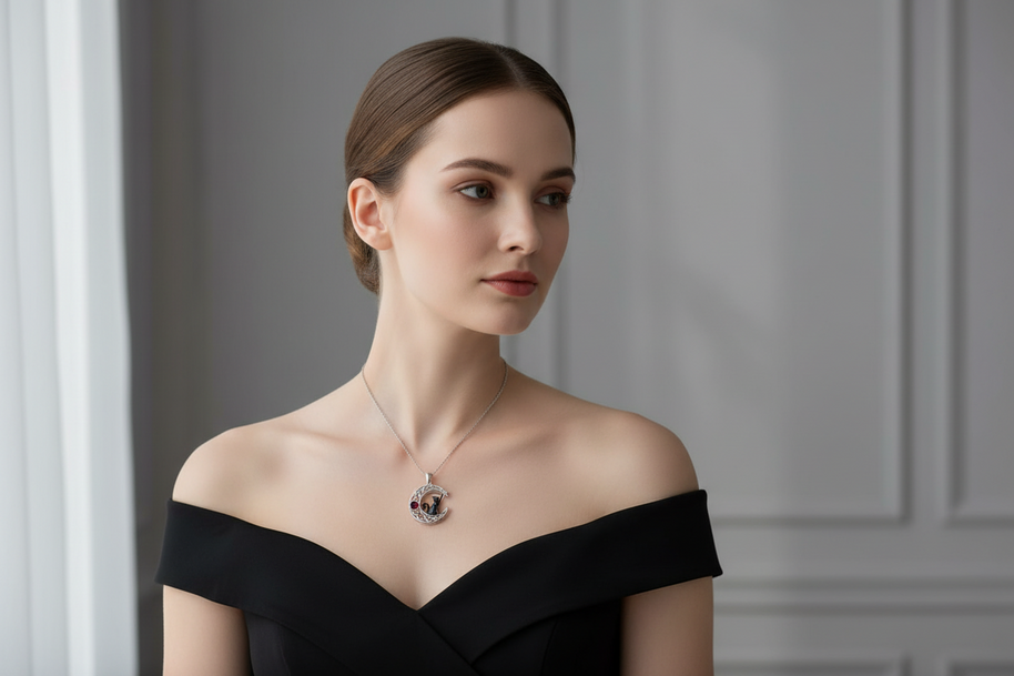 Sterling Silver Black Cat Necklace with Moon Pendant Jewellery Birthday Gifts for Women Teen Girls