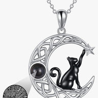 Sterling Silver Black Cat Necklace with Moon Pendant Jewellery Birthday Gifts for Women Teen Girls