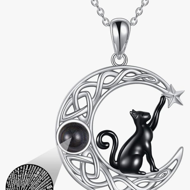 Sterling Silver Black Cat Necklace with Moon Pendant Jewellery Birthday Gifts for Women Teen Girls