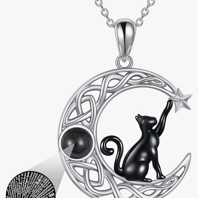 Sterling Silver Black Cat Necklace with Moon Pendant Jewellery Birthday Gifts for Women Teen Girls