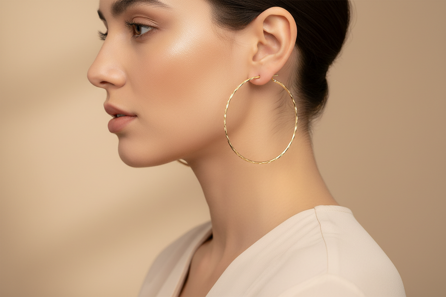 Sterling Silver Hoop Earrings for Women Gold PLATED Jewellery 70mm