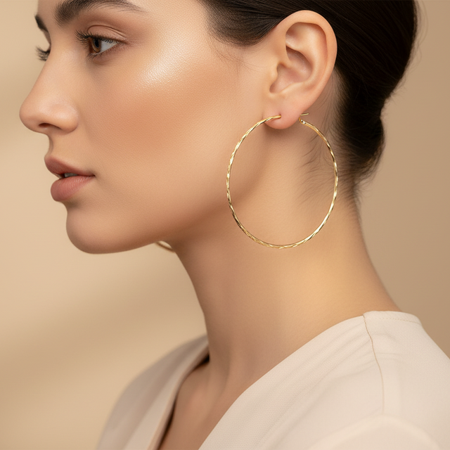Sterling Silver Hoop Earrings for Women Gold PLATED Jewellery 70mm