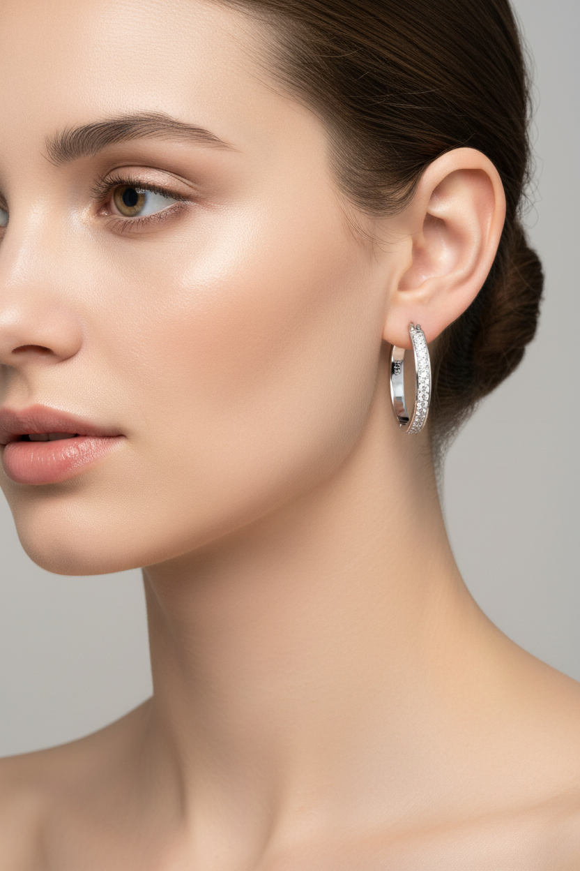 Women's rhinestone hoop earrings 925 STERLING SILVER