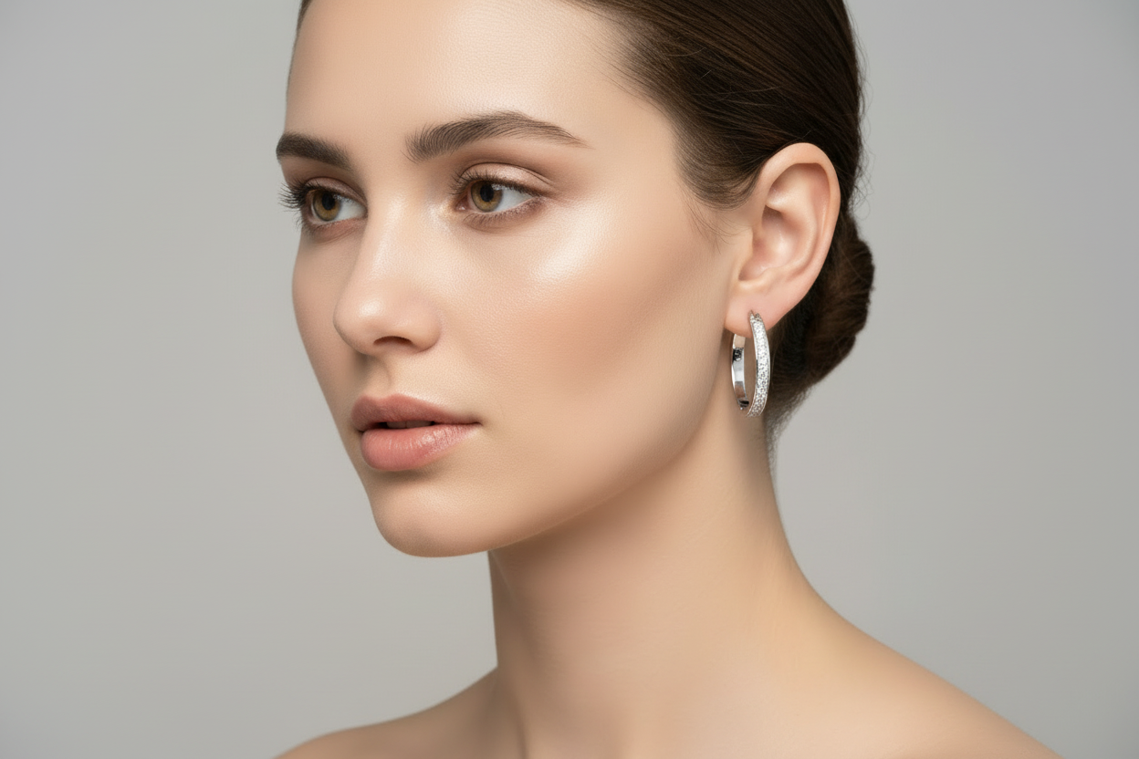 Women's rhinestone hoop earrings 925 STERLING SILVER
