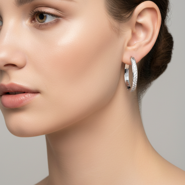 Women's rhinestone hoop earrings 925 STERLING SILVER