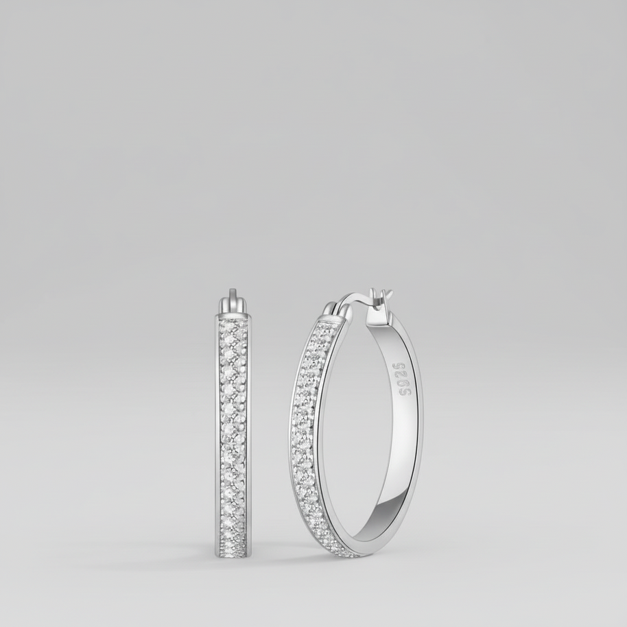 Women's rhinestone hoop earrings 925 STERLING SILVER