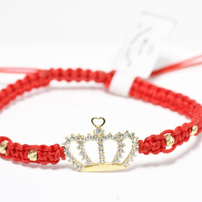 14K Gold Red Cord Bracelet with Crown Charm