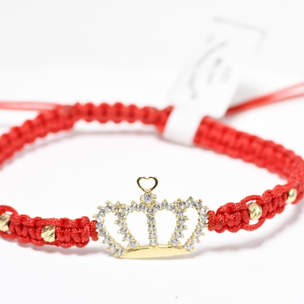 14K Gold Red Cord Bracelet with Crown Charm