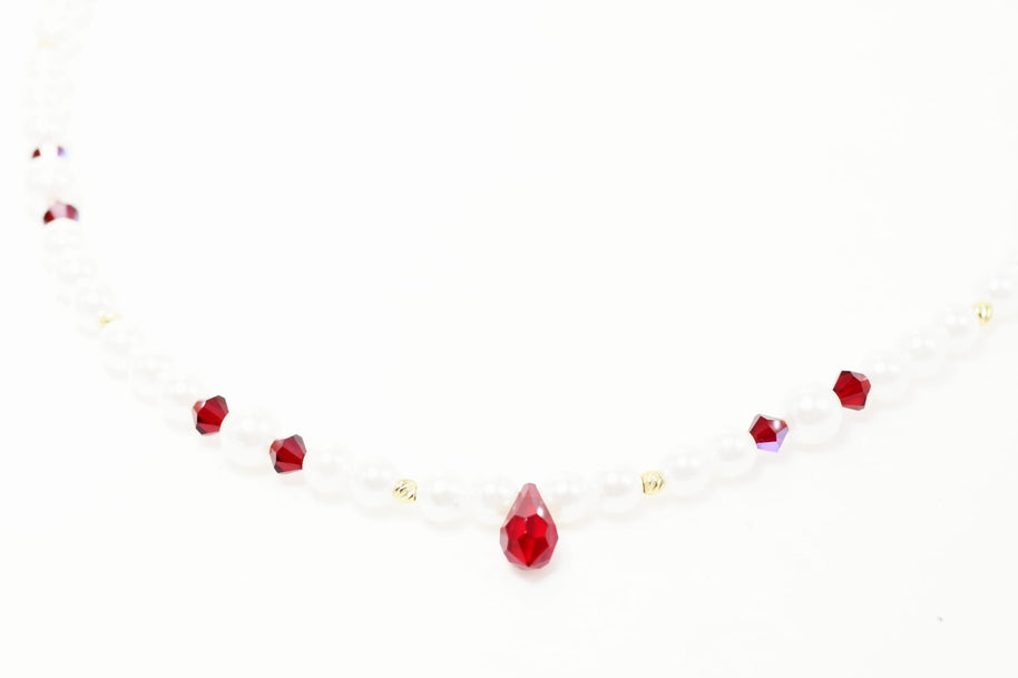 Ruby Pearl Drop Necklace – 14K Gold