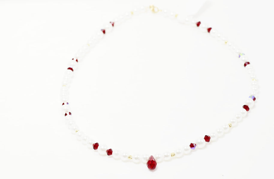 Ruby Pearl Drop Necklace – 14K Gold