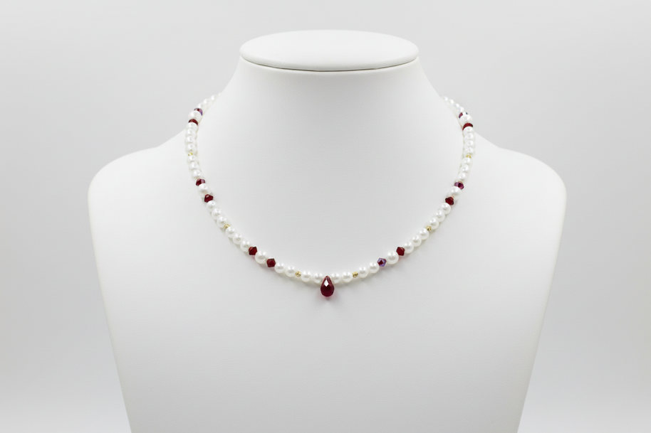 Ruby Pearl Drop Necklace – 14K Gold