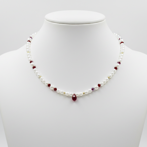 Ruby Pearl Drop Necklace – 14K Gold