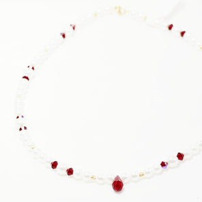 Ruby Pearl Drop Necklace – 14K Gold