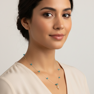 Blue Crystal Cross Necklace – 14K Gold