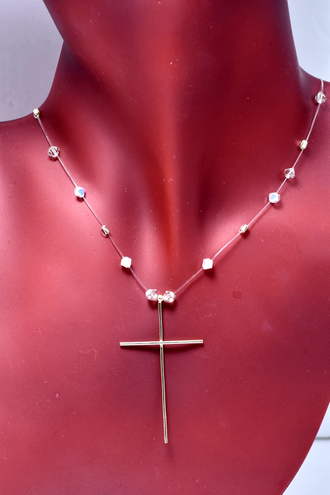 Floating Cross Necklace – 14K Gold