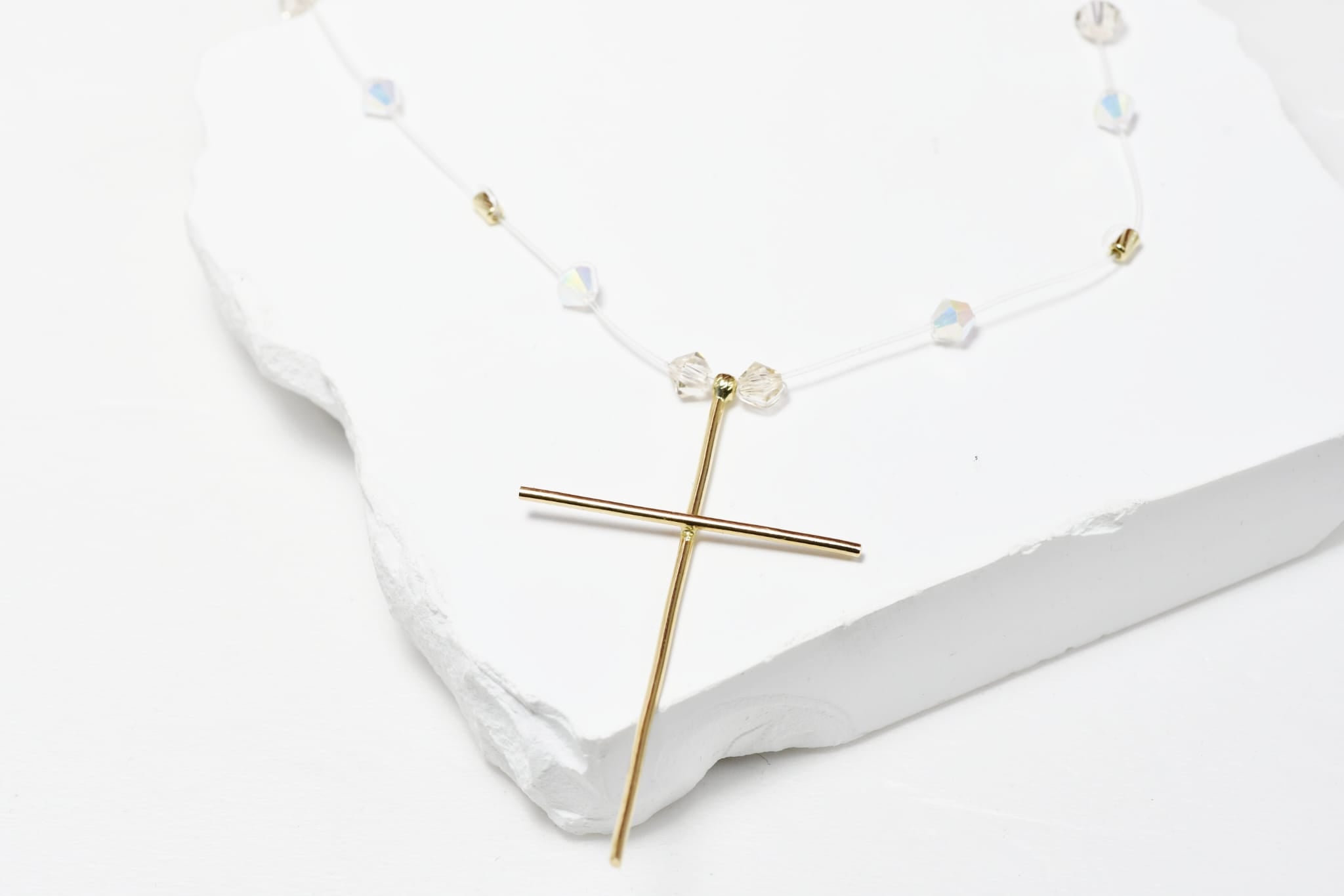 Floating Cross Necklace – 14K Gold
