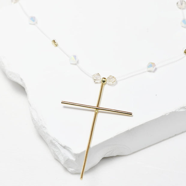 Floating Cross Necklace – 14K Gold