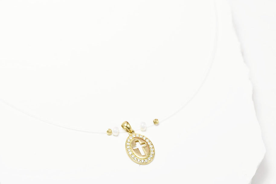Halo Cross Necklace – 14K Gold