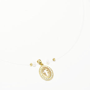 Halo Cross Necklace – 14K Gold