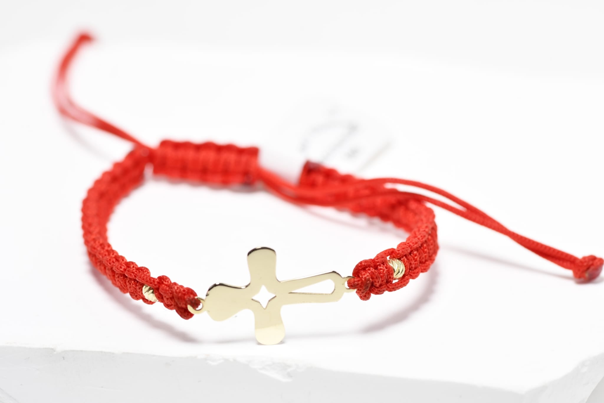 Red String Cross Bracelet – 14K Gold