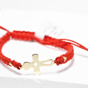 Red String Cross Bracelet – 14K Gold
