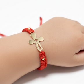 Red String Cross Bracelet – 14K Gold