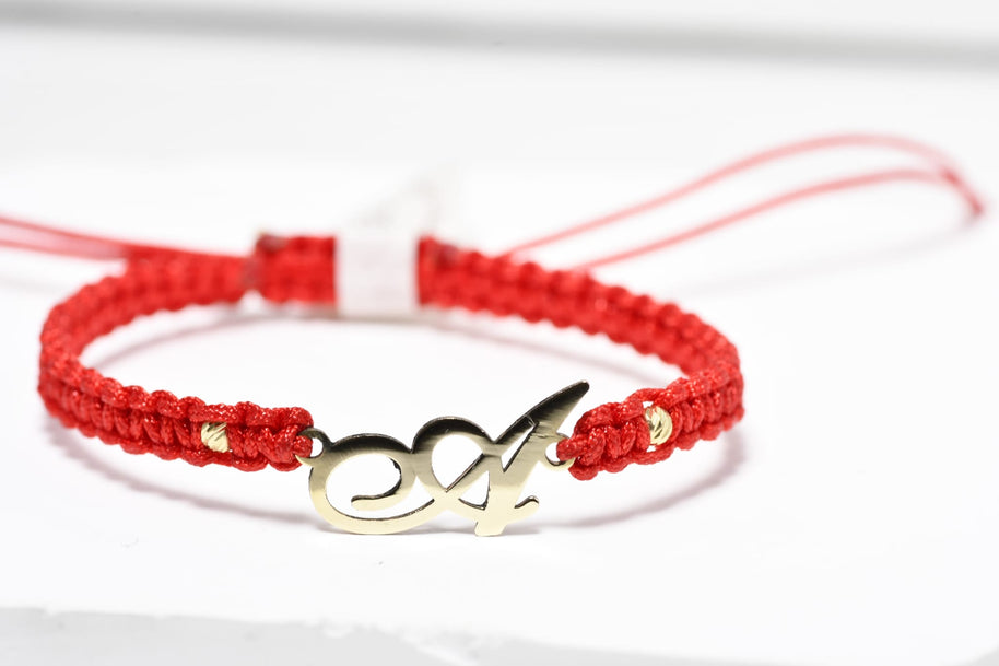 Red String Letter A Bracelet – 14K Gold