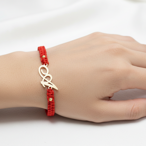 Red String Letter A Bracelet – 14K Gold