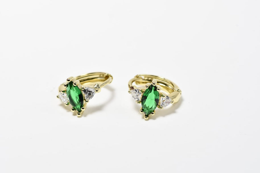 Gold Plated Stainless Steel Earrings with Green and Clear Stones