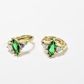 Gold Plated Stainless Steel Earrings with Green and Clear Stones