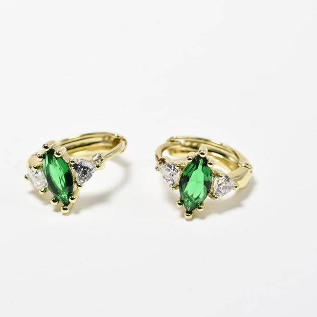 Gold Plated Stainless Steel Earrings with Green and Clear Stones