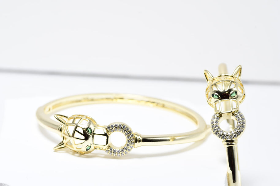 Gold Plated Tiger Head Bangle Bracelet