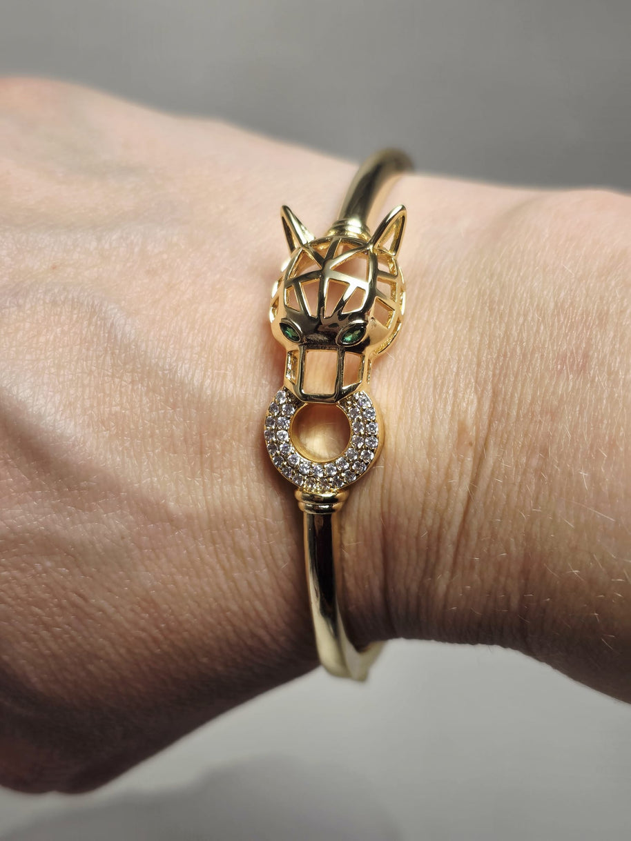 Gold Plated Tiger Head Bangle Bracelet