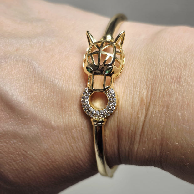 Gold Plated Tiger Head Bangle Bracelet