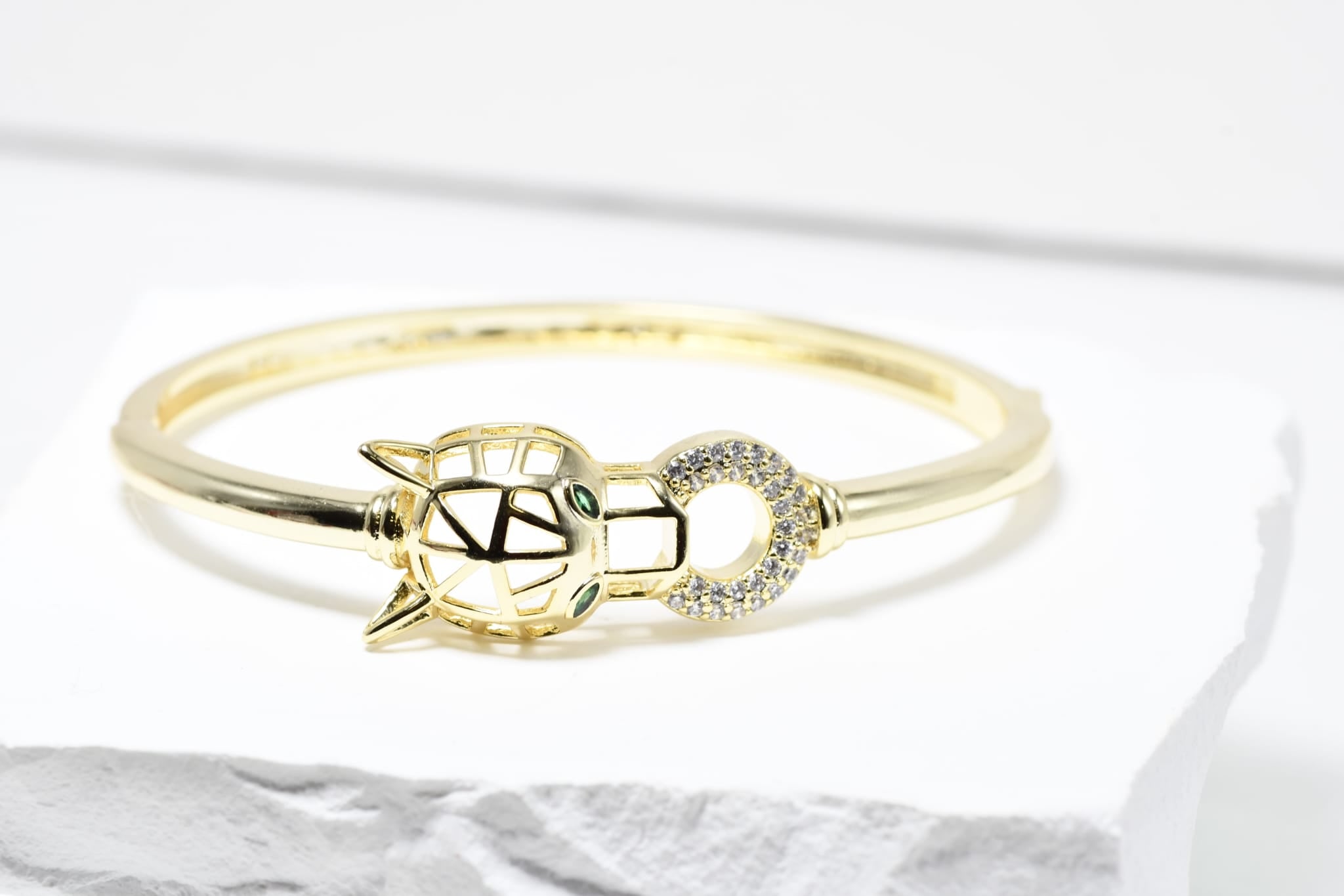 Gold Plated Tiger Head Bangle Bracelet