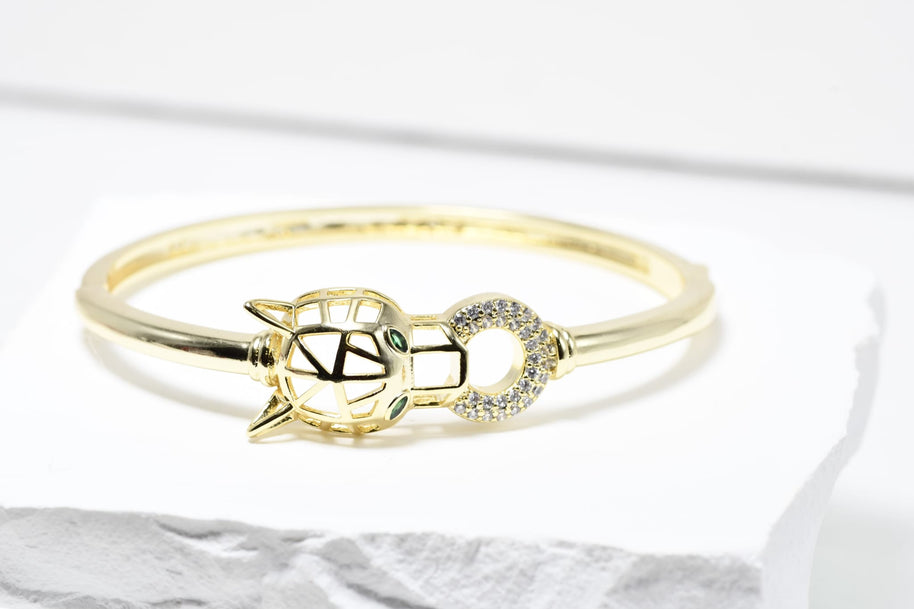 Gold Plated Tiger Head Bangle Bracelet