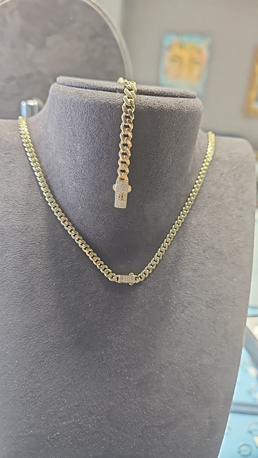 cuban link monaco style set 585 gold 14k bracelet and chain
