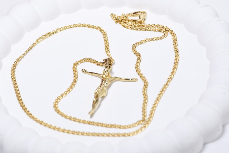 14K Gold Jesus Pendant Necklace – 55 cm